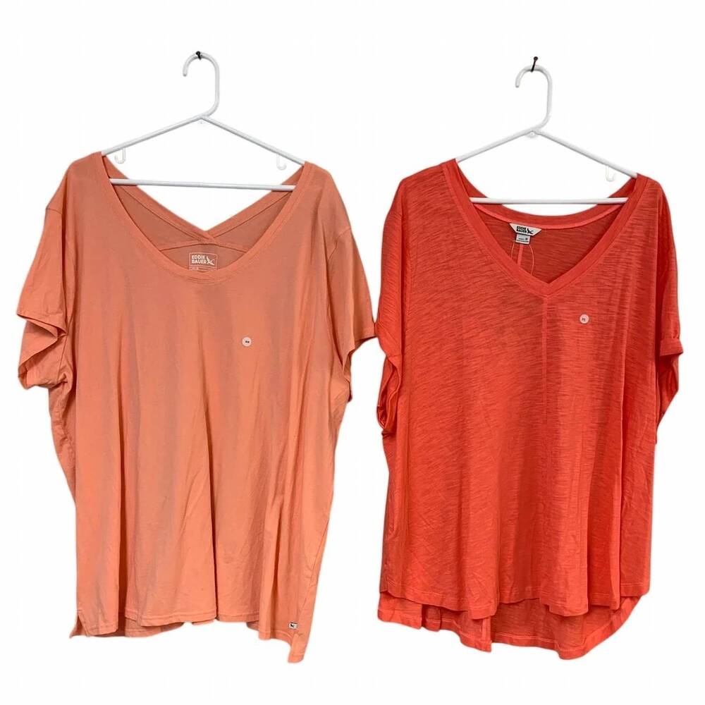 NEW EDDIE BAUER women's gatecheck v-neck two-piece tee - plus in blossom grapefr